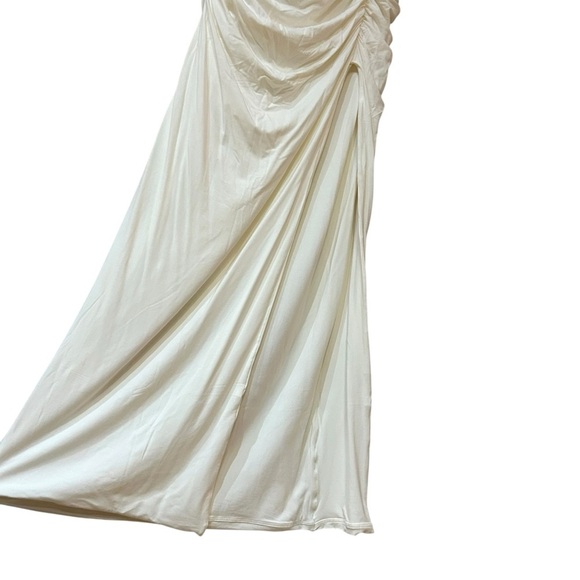 Klassy Network Ruched Maxi Skirt Sz XL Off White Stretchy Modal Slit Soft Skirt - Picture 5 of 9